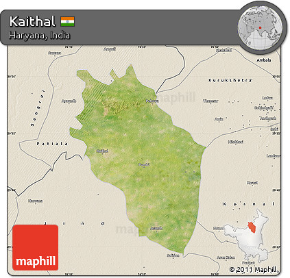 Satellite Map of Kaithal, shaded relief outside
