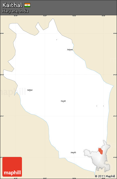Classic Style Simple Map of Kaithal, single color outside