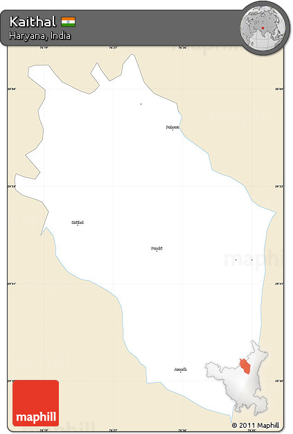 Classic Style Simple Map of Kaithal, single color outside