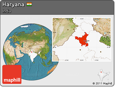 Satellite Location Map of Haryana, highlighted country