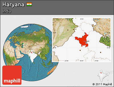 Satellite Location Map of Haryana, highlighted country