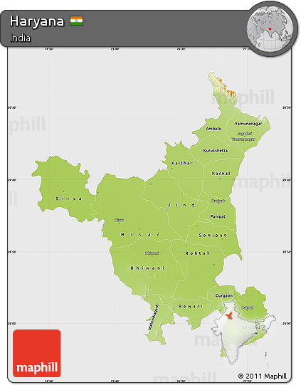 Physical Map of Haryana, single color outside