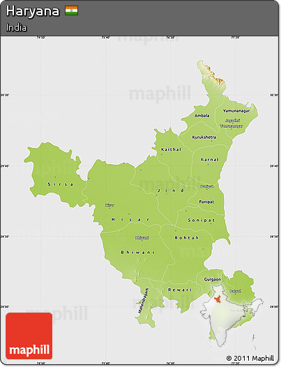 Physical Map of Haryana, single color outside
