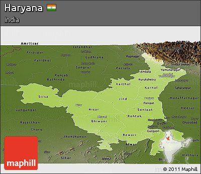 Physical Panoramic Map of Haryana, darken