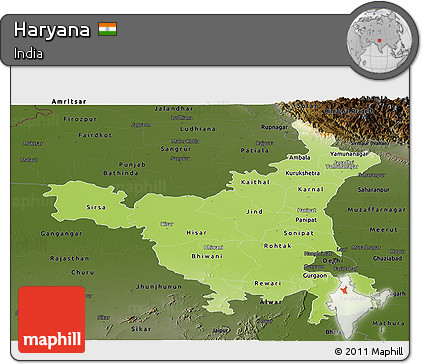 Physical Panoramic Map of Haryana, darken