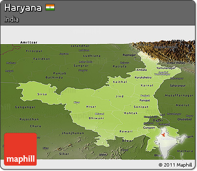 Physical Panoramic Map of Haryana, darken