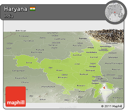 Physical Panoramic Map of Haryana, semi-desaturated