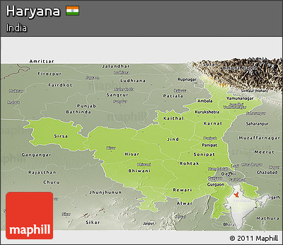 Physical Panoramic Map of Haryana, semi-desaturated