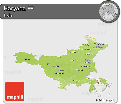 Physical Panoramic Map of Haryana, single color outside