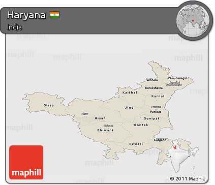 Shaded Relief Panoramic Map of Haryana, single color outside