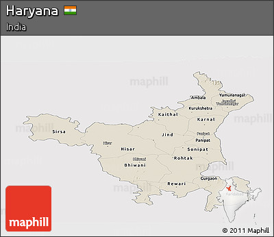 Shaded Relief Panoramic Map of Haryana, single color outside