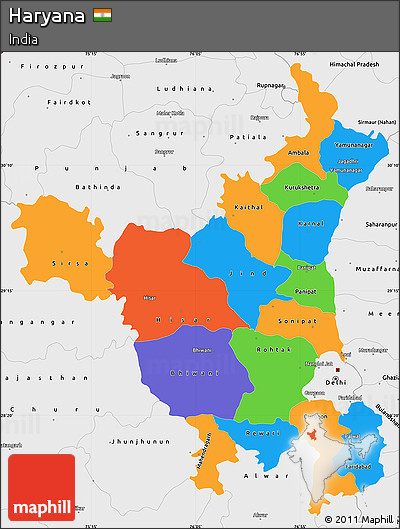 Political Simple Map of Haryana, single color outside, borders and labels