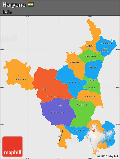Political Simple Map of Haryana, single color outside