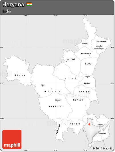Silver Style Simple Map of Haryana, single color outside