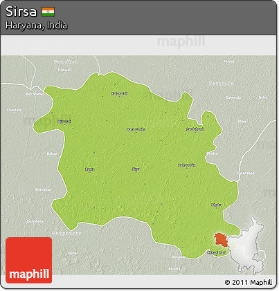 Physical 3D Map of Sirsa, lighten, semi-desaturated
