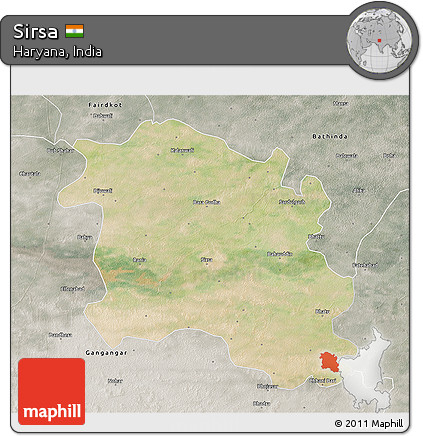 Satellite 3D Map of Sirsa, semi-desaturated