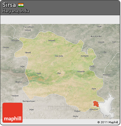 Satellite 3D Map of Sirsa, semi-desaturated
