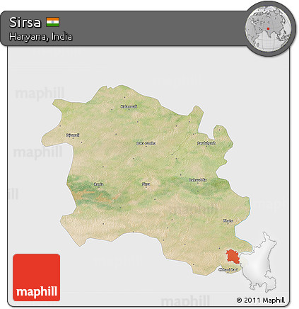 Satellite 3D Map of Sirsa, single color outside