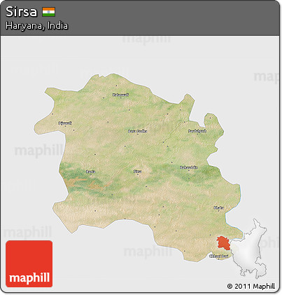 Satellite 3D Map of Sirsa, single color outside