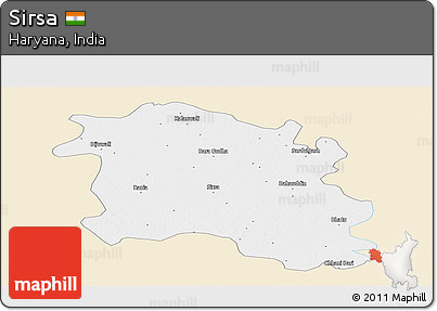 Classic Style Panoramic Map of Sirsa, single color outside
