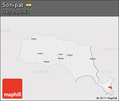 Silver Style 3D Map of Sonipat, single color outside