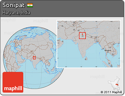 Gray Location Map of Sonipat, within the entire country