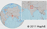 Gray Location Map of Sonipat, within the entire country, hill shading