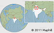 Savanna Style Location Map of Sonipat, highlighted country, highlighted parent region, within the entire country, hill shading