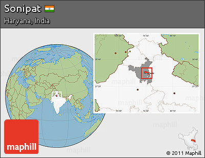 Savanna Style Location Map of Sonipat, highlighted country, highlighted parent region