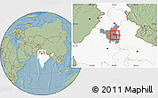 Savanna Style Location Map of Sonipat, highlighted country, highlighted parent region, hill shading