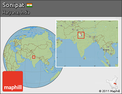 Savanna Style Location Map of Sonipat, highlighted parent region, within the entire country