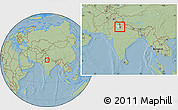 Savanna Style Location Map of Sonipat, highlighted parent region, within the entire country, hill shading