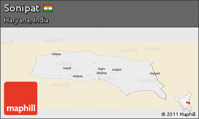 Classic Style Panoramic Map of Sonipat, single color outside