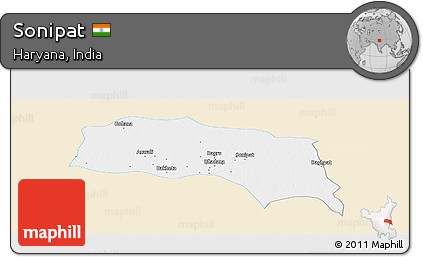 Classic Style Panoramic Map of Sonipat, single color outside