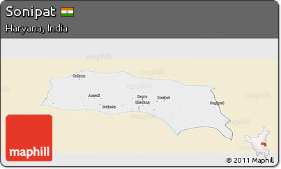 Classic Style Panoramic Map of Sonipat, single color outside