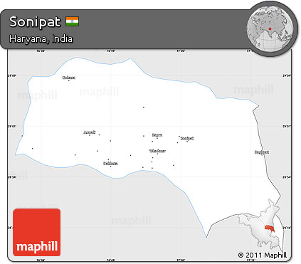Silver Style Simple Map of Sonipat, single color outside