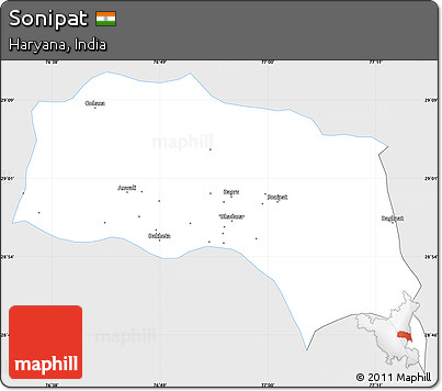 Silver Style Simple Map of Sonipat, single color outside
