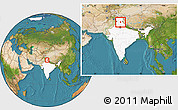 Satellite Location Map of Kullu, highlighted country, within the entire country