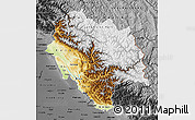 Physical Map of Himachal Pradesh, darken, desaturated