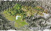 Satellite 3D Map of Baramula (Kashmir North), semi-desaturated