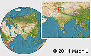 Satellite Location Map of Kargil, within the entire country