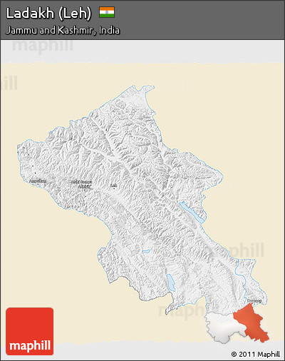 Classic Style 3D Map of Ladakh (Leh), single color outside