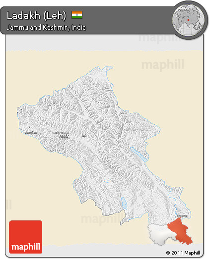Classic Style 3D Map of Ladakh (Leh), single color outside