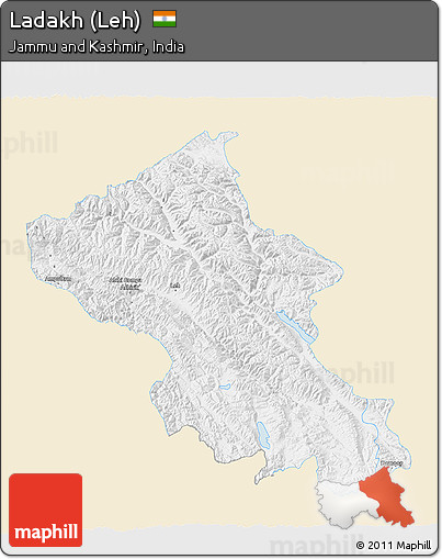 Classic Style 3D Map of Ladakh (Leh), single color outside