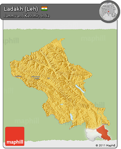 Savanna Style 3D Map of Ladakh (Leh), single color outside