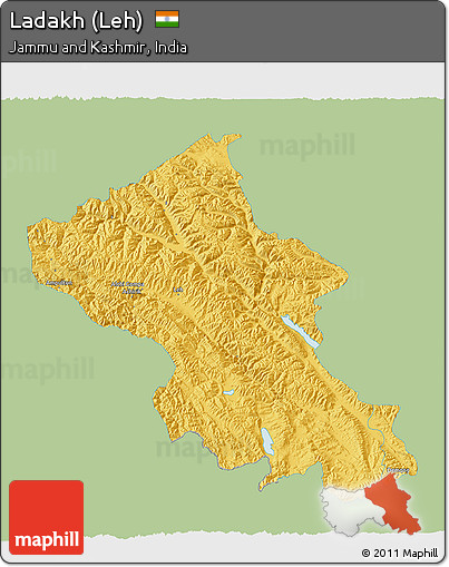 Savanna Style 3D Map of Ladakh (Leh), single color outside