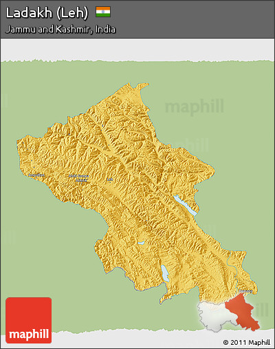 Savanna Style 3D Map of Ladakh (Leh), single color outside