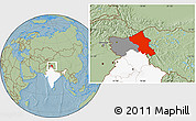 Savanna Style Location Map of Ladakh (Leh), highlighted country, highlighted parent region, hill shading