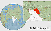Savanna Style Location Map of Ladakh (Leh), highlighted country, hill shading