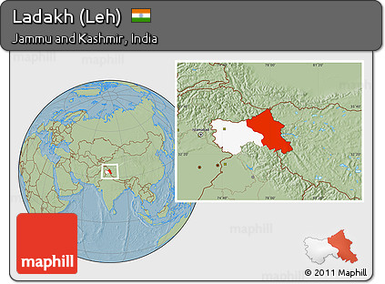 Savanna Style Location Map of Ladakh (Leh), highlighted parent region, hill shading
